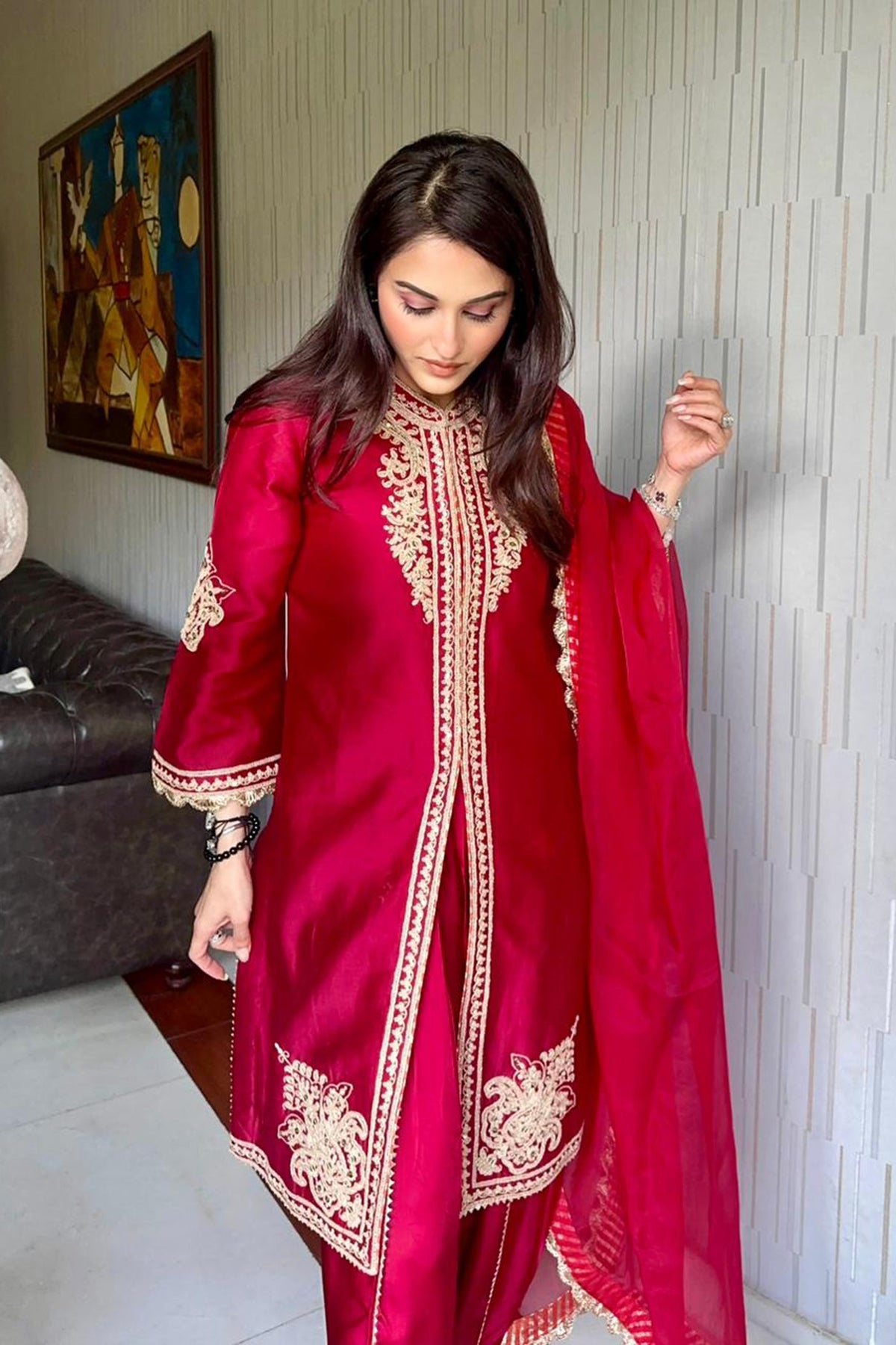 Payal Sen In Gulbano - Deep Red Short Kurta with Dhoti