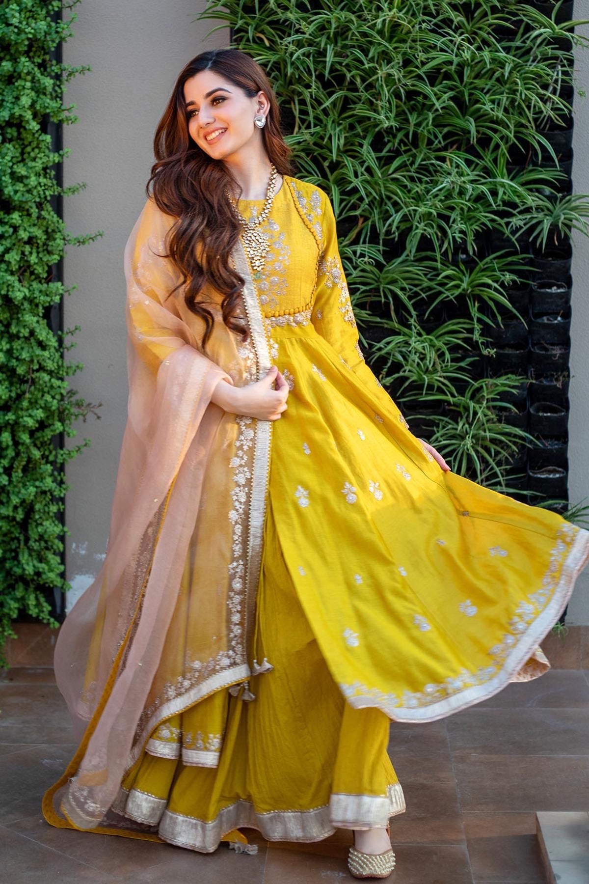 Mahima Chawla in Taarini - Glaze Mustard Tilla Embroidered Anarkali Set